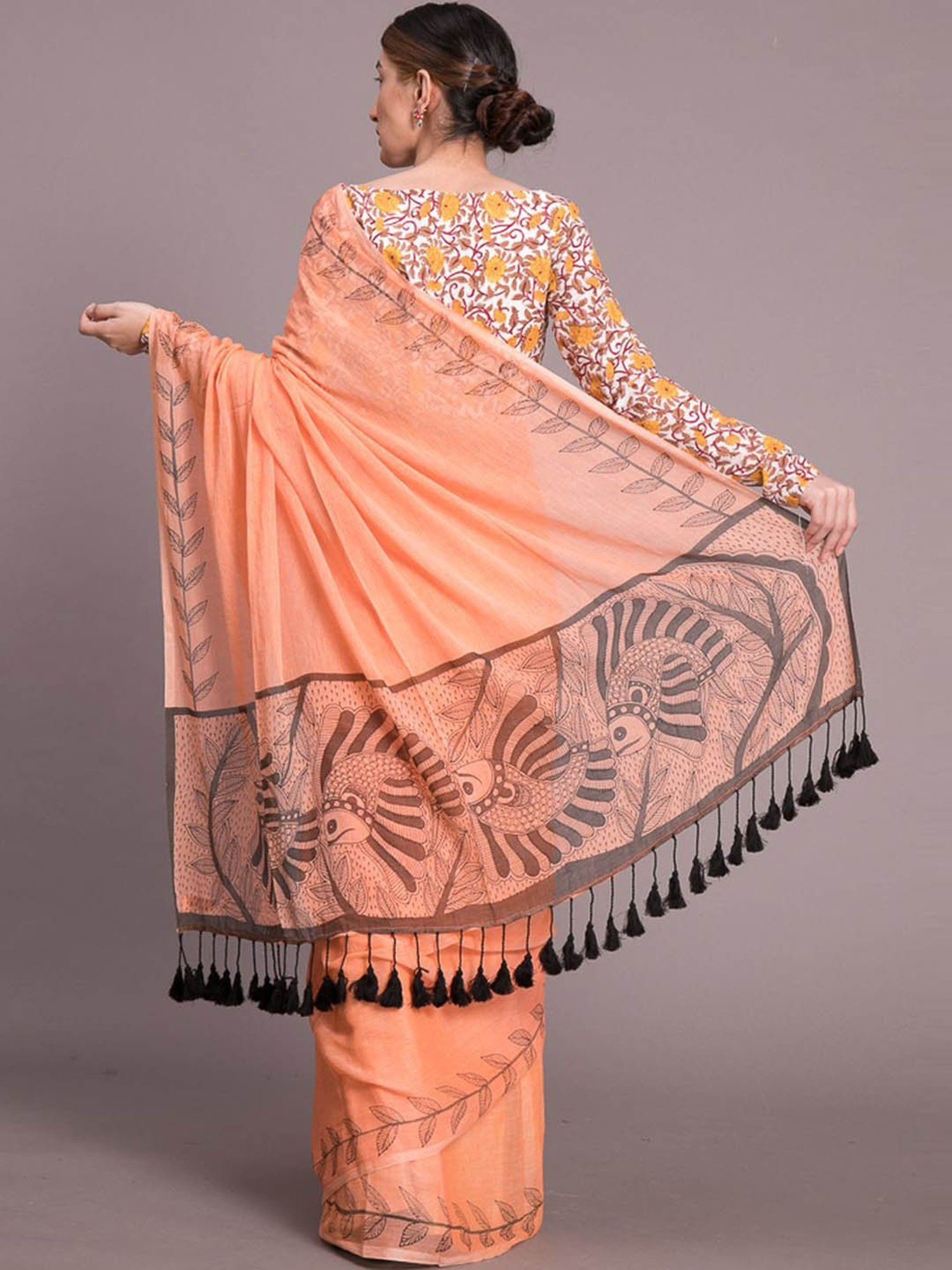 Suta Orange Cotton Printed Saree Without Blouse