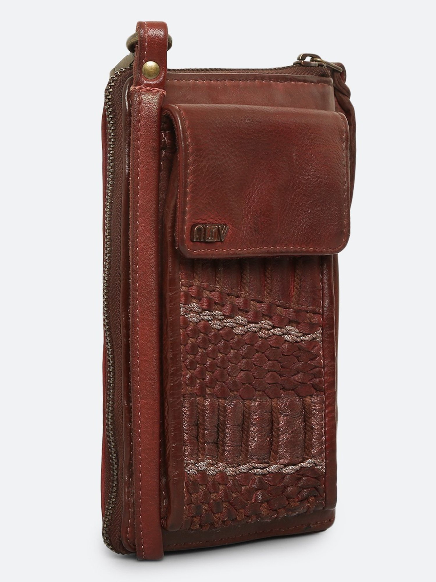 Art N Vintage Naamah Brown Leather Textured  Zip Around Wallet for Women