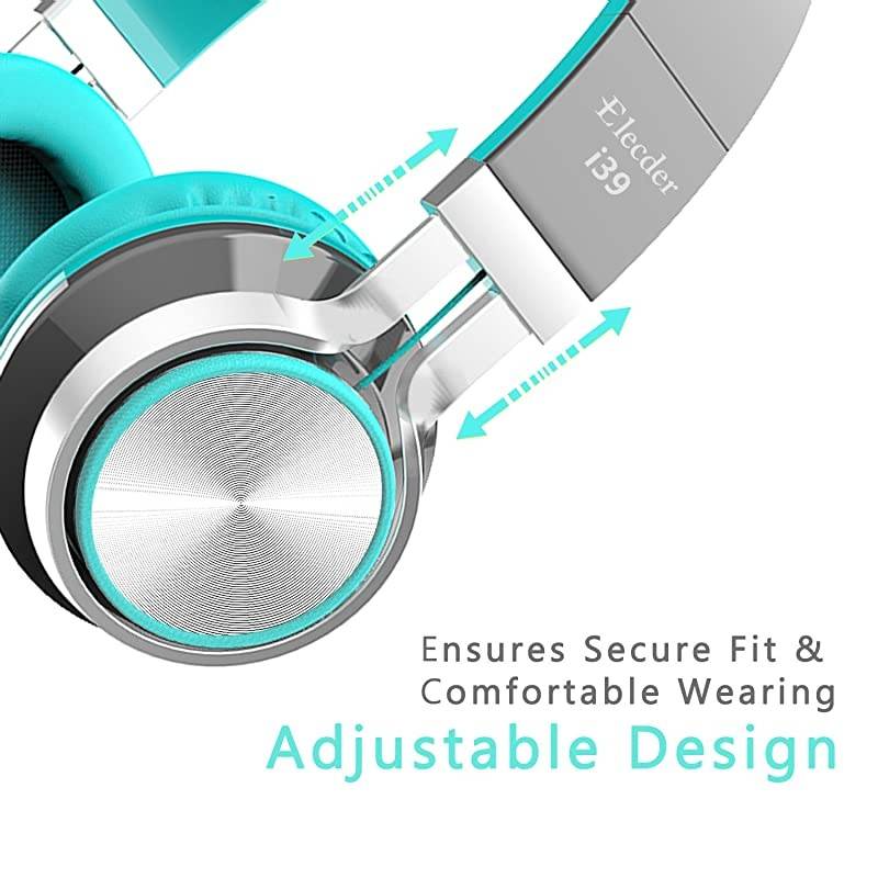 i39 Headphones with Microphone Foldable Lightweight Adjustable On Ear Headsets with 3.5mm Jack for Cellphones Computer MP3/4 Kindle School (Mint/Gray)