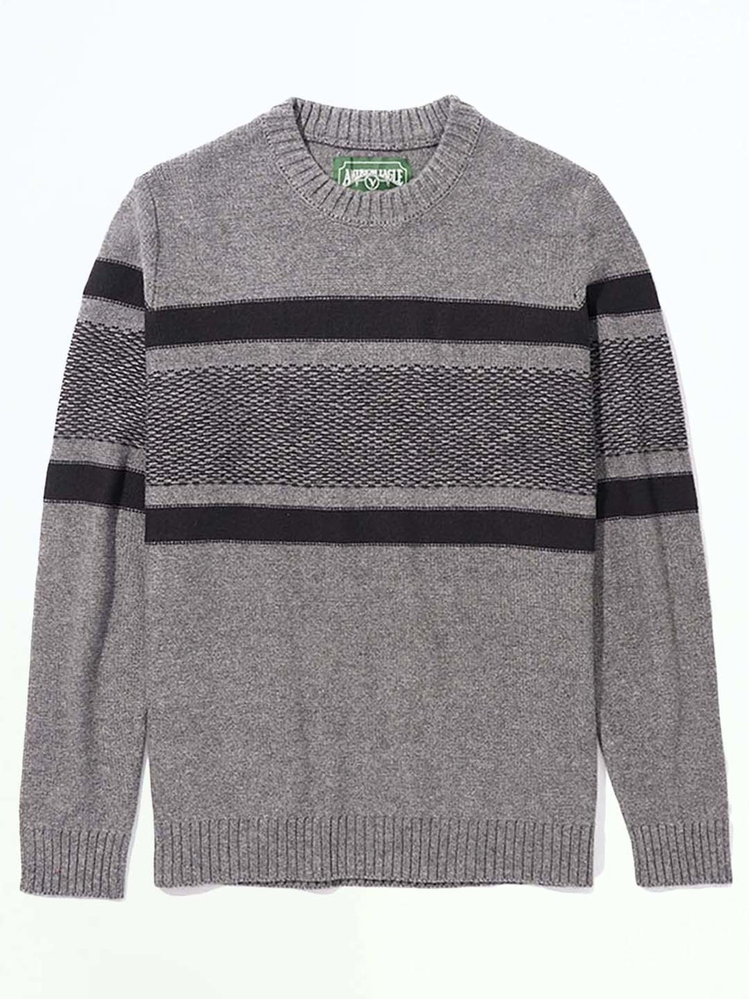 American Eagle Grey Regular Fit Striped Sweater