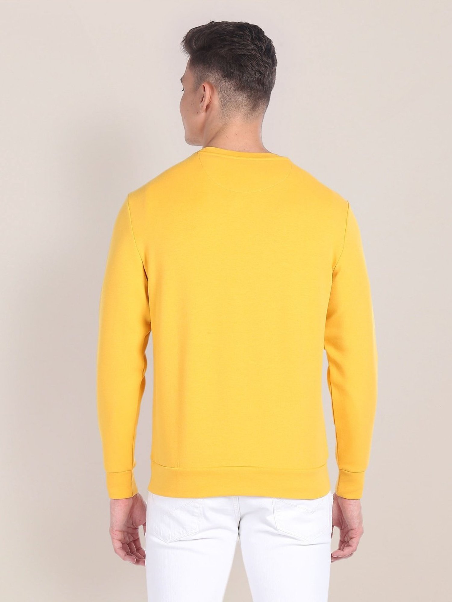 U.S. Polo Assn. Yellow Cotton Regular Fit Self Pattern Sweatshirt