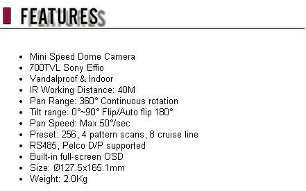 Mini Vandal Proof sony Effio IR Night Vision Speed Dome PTZ Camera IP66 10x Zoom PT-IR10X