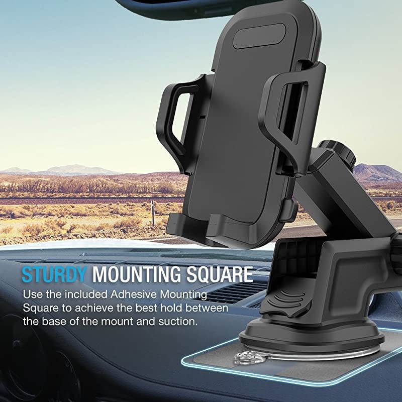 DuraHold Series Car Phone Mount for iPhone 12 11 Pro Max Xs XR X 8 7 Plus SE,Galaxy S20 Ultra S10 S10+ S10e,Note 10,LG,Huawei,Pixel[Washable Sticky Gel Pad/Extendable Holder Arm (Upgrade)]
