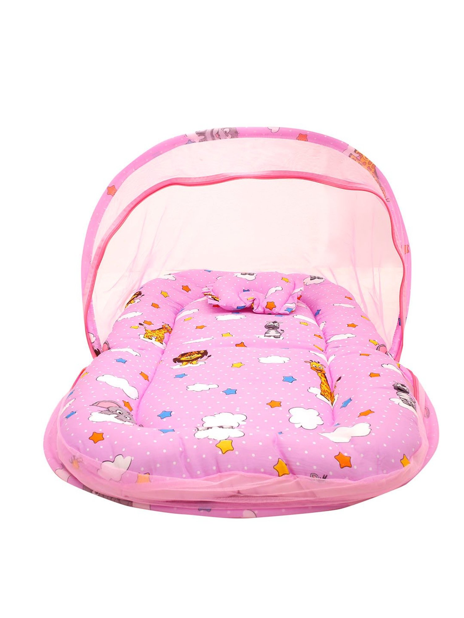 Baby Moo Tent Mattress Set with Neck Pillow Flying Animals Pink