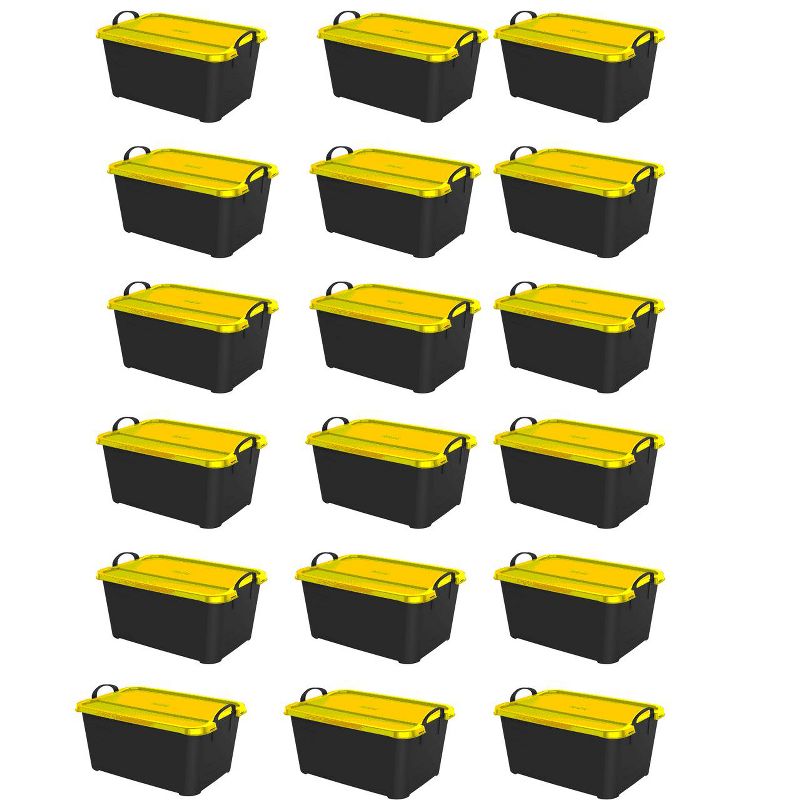Life Story 55 Quart Plastic Stackable Storage Unit Bin, Black & Yellow (18 Pack)