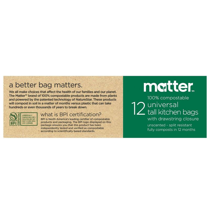 Matter 100% Compostable Universal Tall Kitchen Trash Bags - 13 Gallon/12ct
