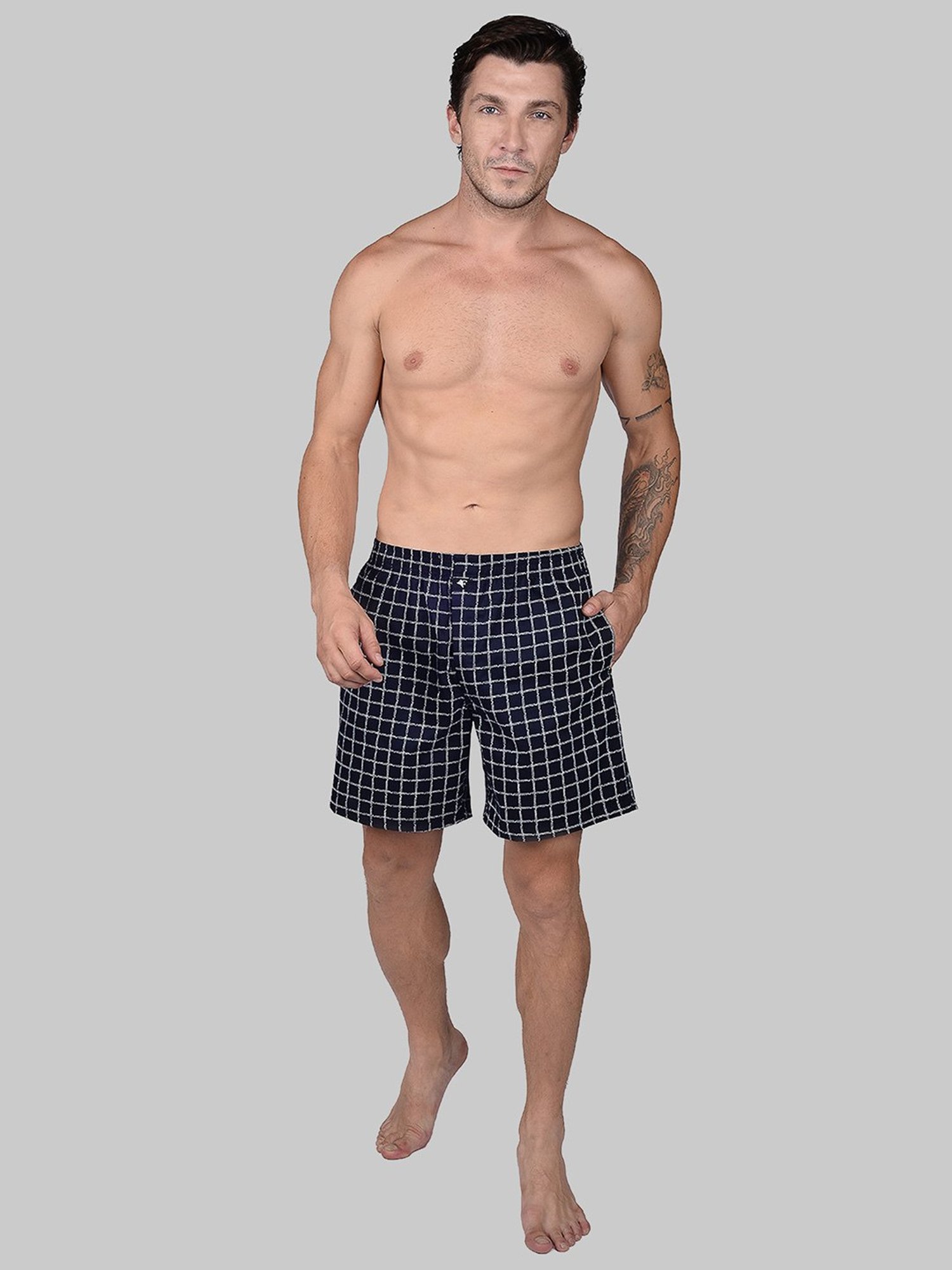 Frenchie Navy Relaxed Fit Check Boxers