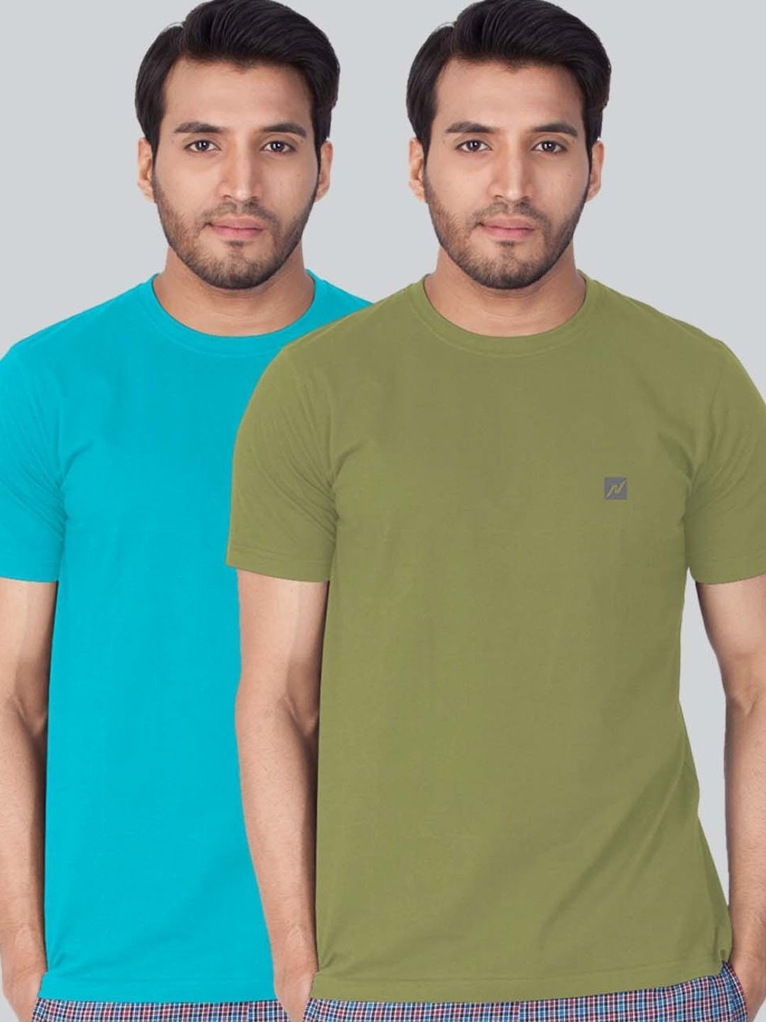 Lux Nitro Turquoise & Olive Regular Fit T-Shirt Pack of - 2