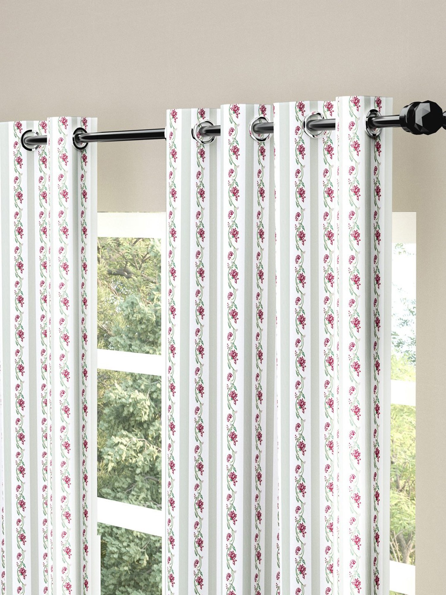 Haus & Kinder Printed Pink Cotton 7 FT Door Curtains - Set of 2