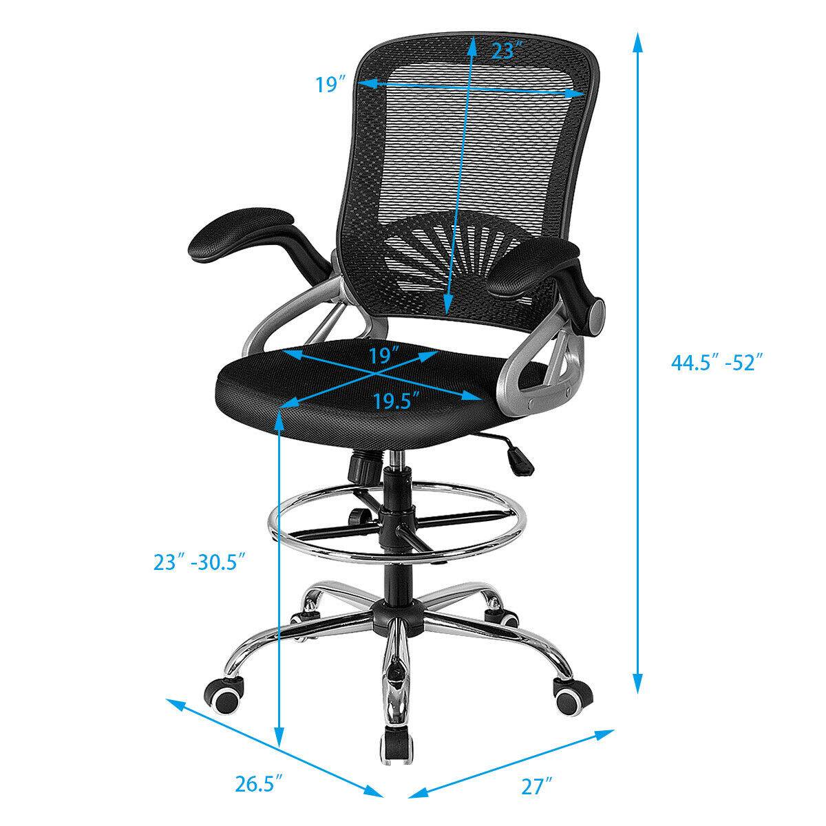 Mesh Drafting Chair Mid Back Office Chair Adjustable Height Flip-Up Arm Black