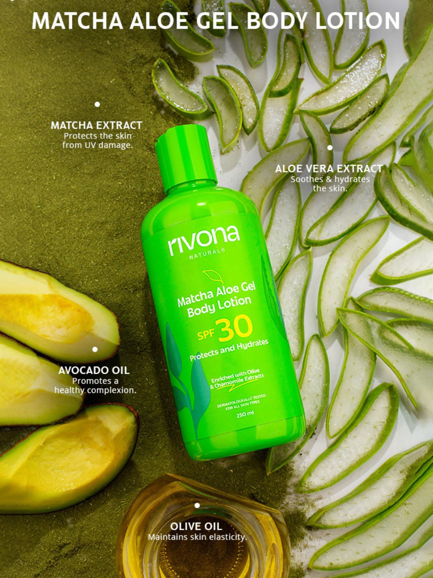 Rivona Naturals Matcha Aloe Gel Body Lotion SPF 30 - 250 ml