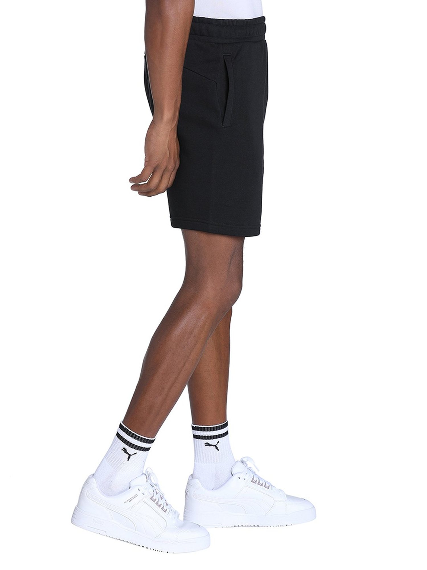 Puma Black Cotton Regular Fit Printed Shorts