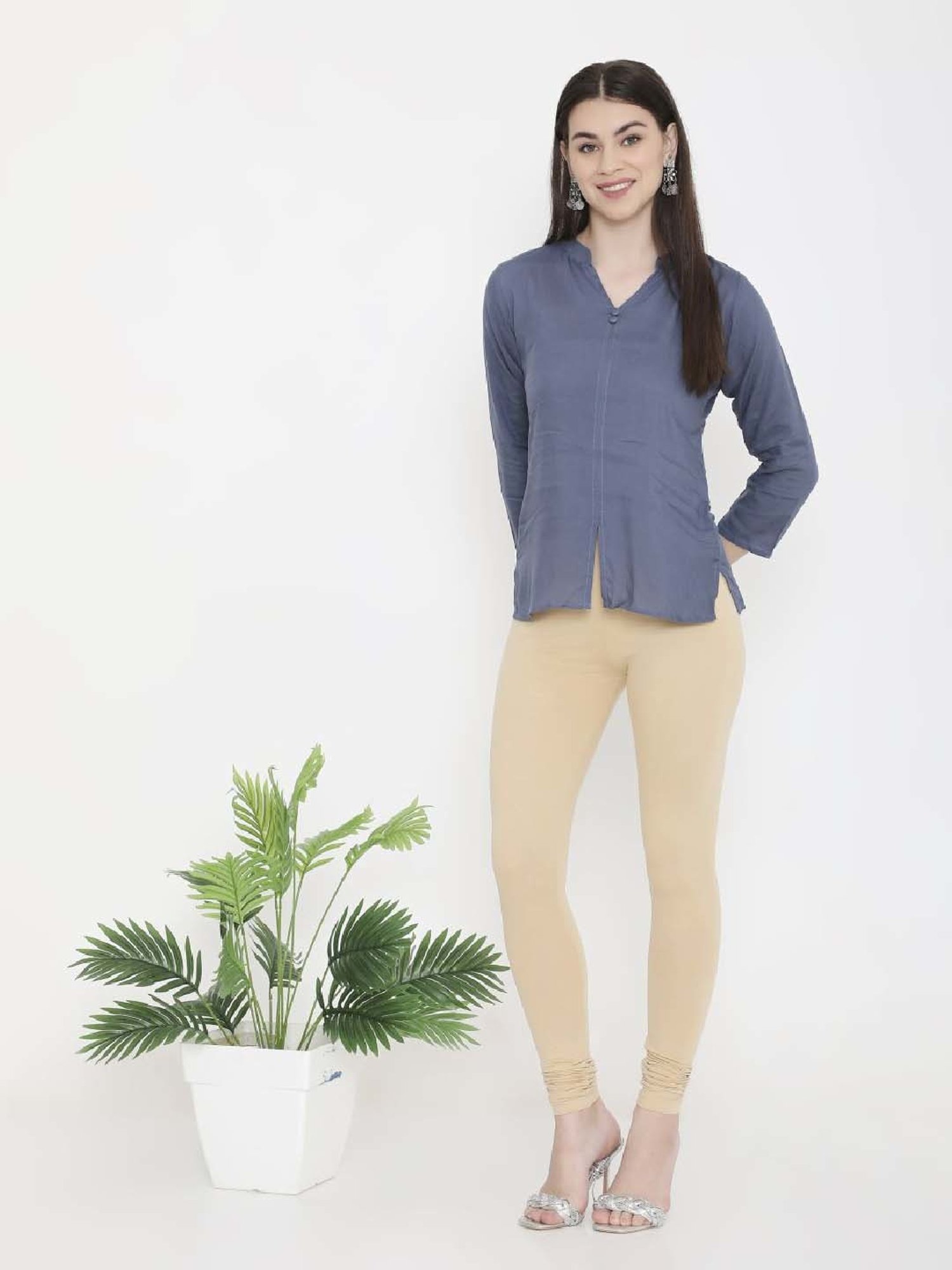 FEELINGS Beige Plain Churidar Leggings