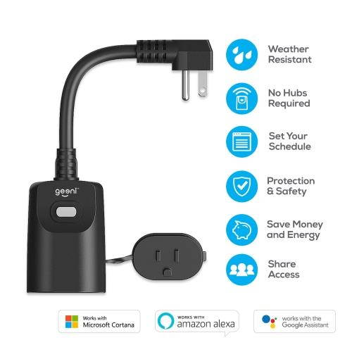 Geeni Outdoor Smart WiFi Plug, Black - Compatible with Amazon Alexa & Google Assistant
