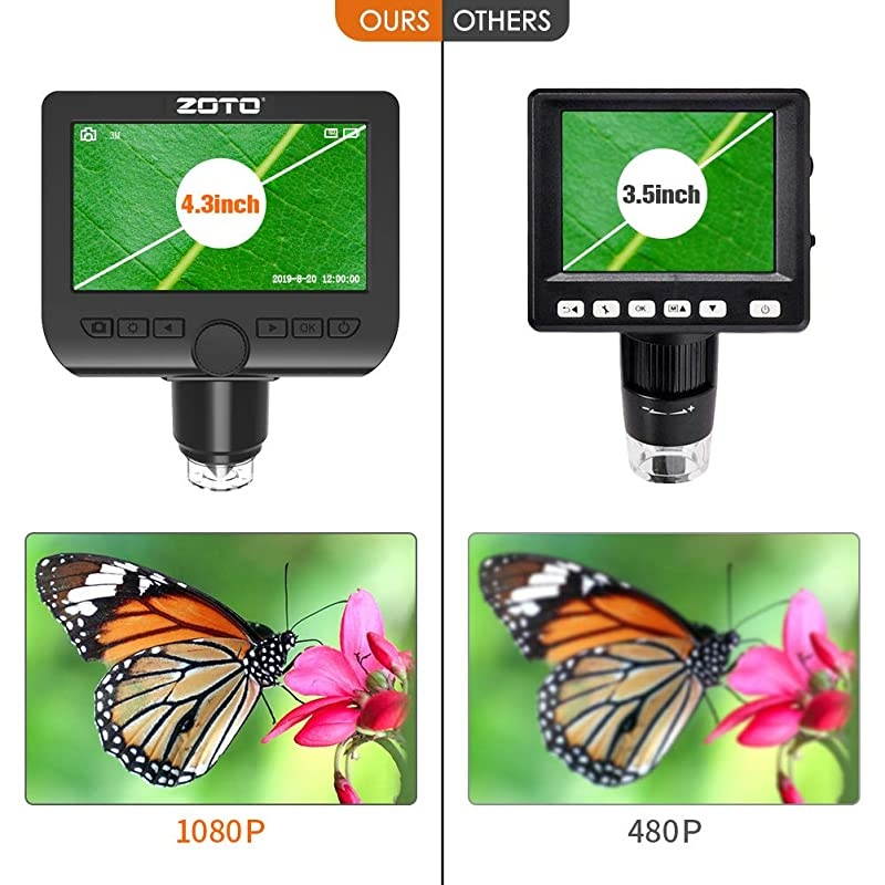 Digital Microscope  43inch 1080P Full HD LCD WiFi Microscope Camera 1000X Magnification Build in Rechargeable Battery 32GB USB Microscope for Kids Students LabEduSupport IOS Android PhonePC