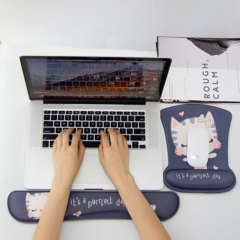 Keyboard Wrist Rest Pad and Mouse Wrist Rest Support Mouse Pad SetDurable Comfortable Lightweight for Easy Typing Pain ReliefErgonomic Support Cute Cat