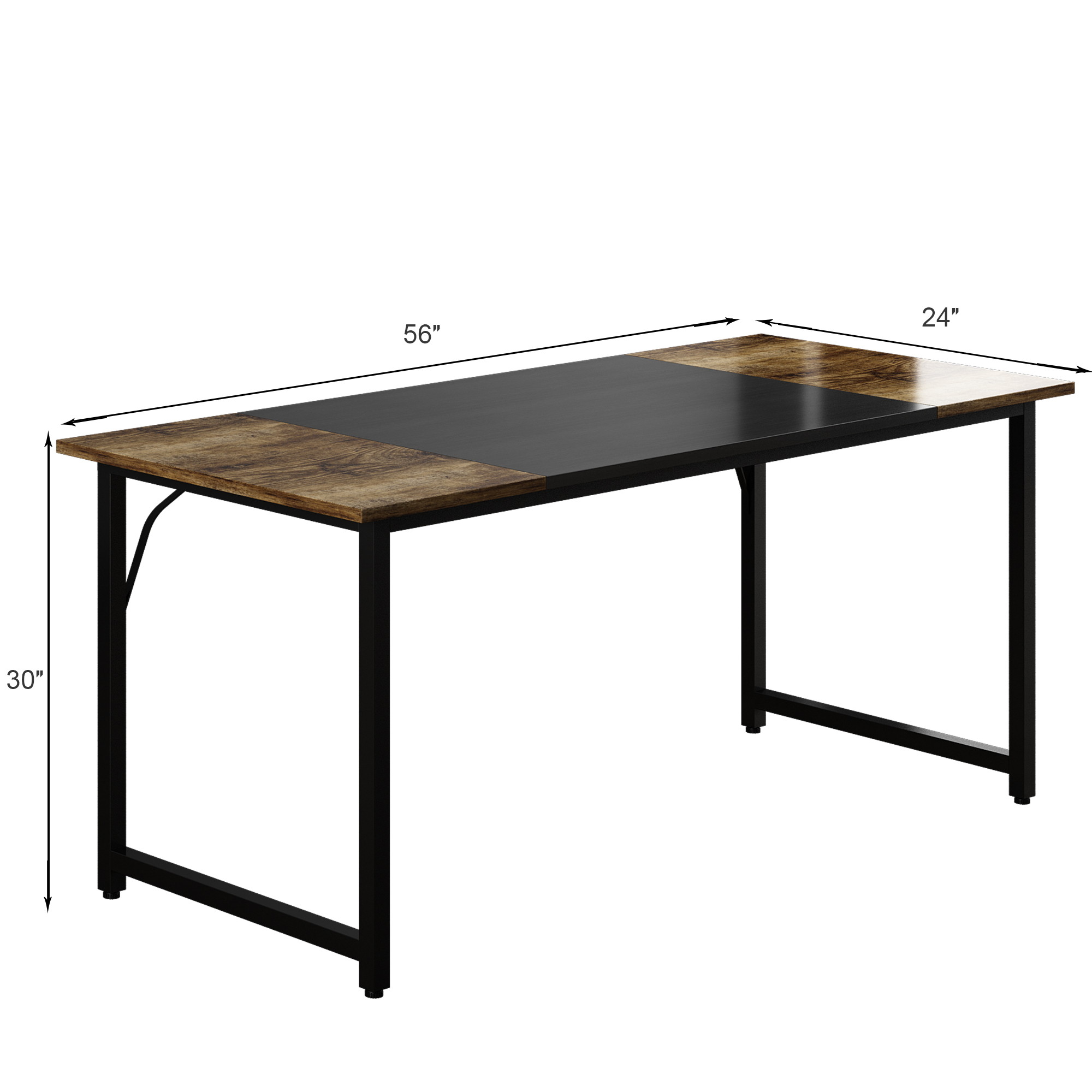 56Inch Computer Desk Home Office Desk Writing Table Study Desk Gaming Desk with A Contrasting Color Splice Board Design , Black Metal Frame