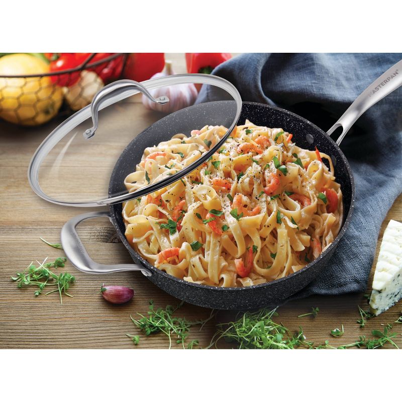 MasterPan 5qt Non-Stick Cast Aluminum Sautee Pan with Glass Lid Black
