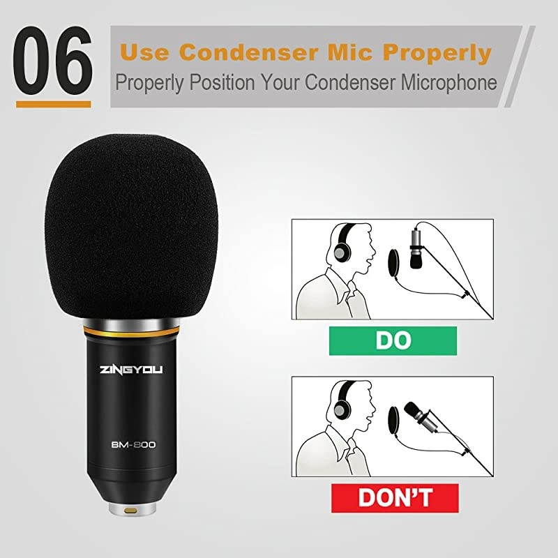 BM-800 Condenser Microphone, Cardioid Studio Recording Microphone with Shock Mount, XLR Cable
