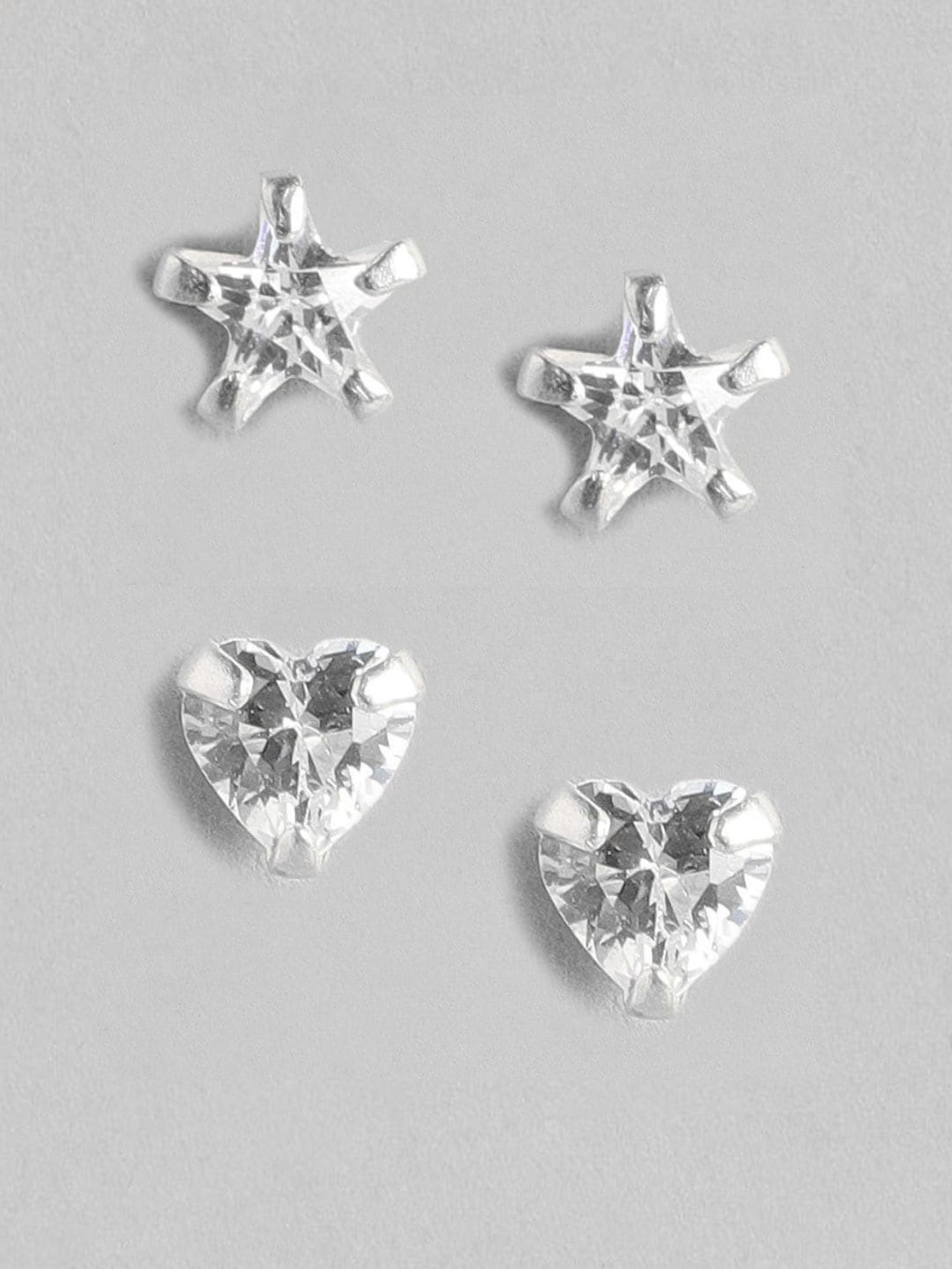 Zavya 92.5 Sterling Silver Starry Heartbeat Stud Earrings for Women - Set of 2