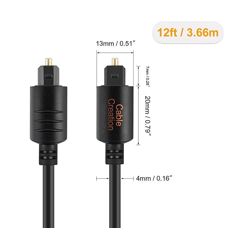 12FT Digital Optical Audio Cable  Toslink Cable Male to Male Digital Optical Cable with GoldPlated Connector for Home Theater Sound Bar VDCD PlayerBluray PlayersGame ConsoleMore