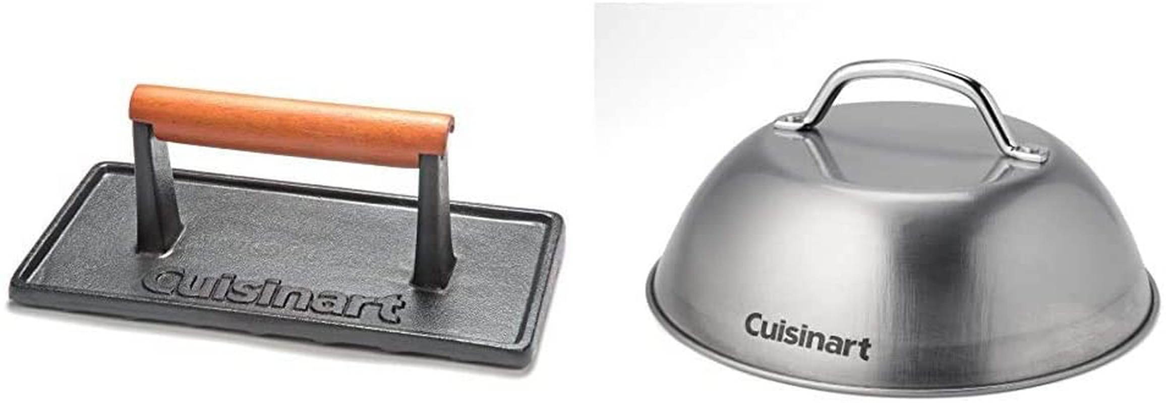 Cuisinart CGPR-221, Cast Iron Grill Press (Wood Handle) & CMD-108 Melting Dome, 9",Stainless Steel