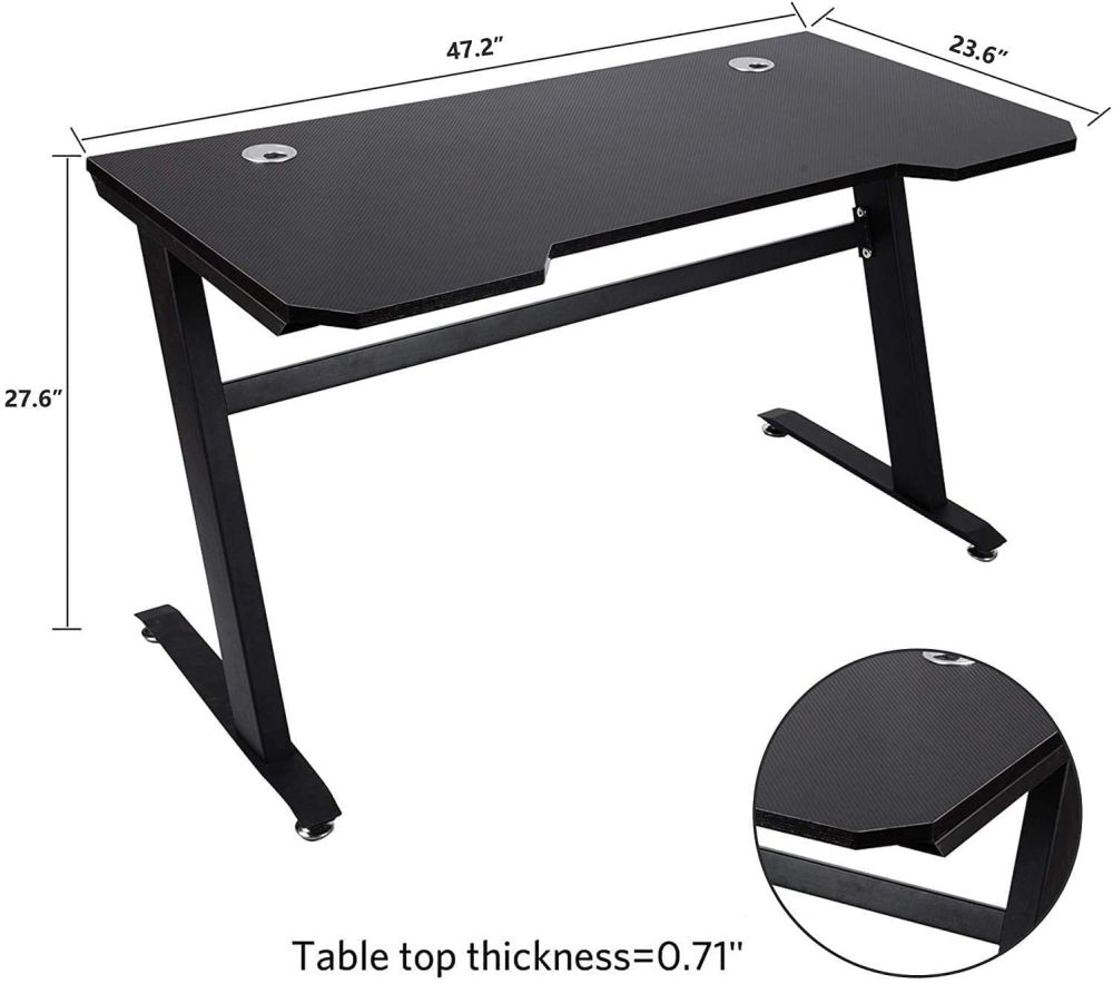 Gaming Desk, 47 Inch Gaming Tables, Z Shaped Home Office PC Computer Table, Black Gamer Workstation with 2 Cable Management Holes, Large Gaming Surface (Black)