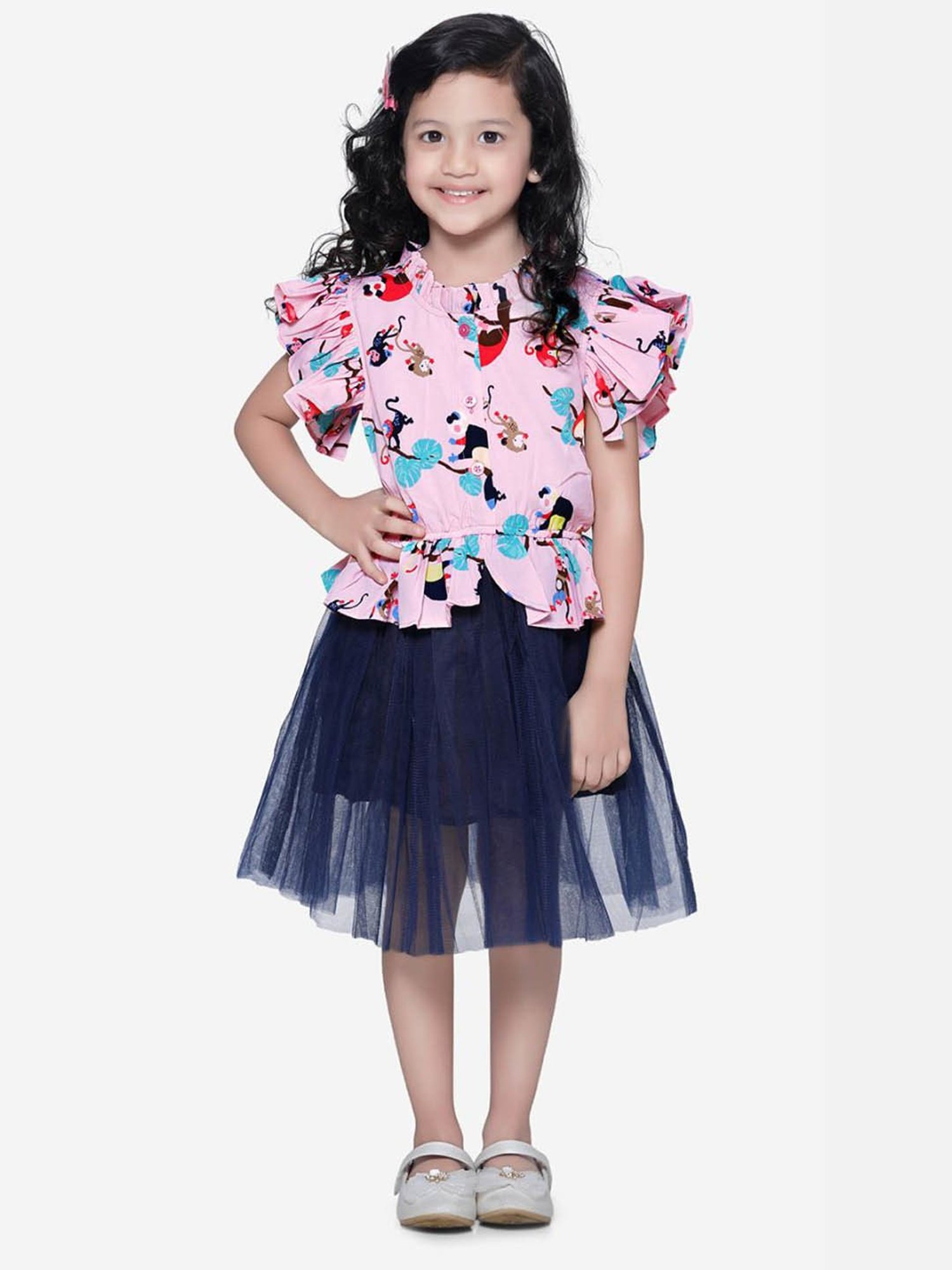 LilPicks Kids Pink & Navy Printed Dress