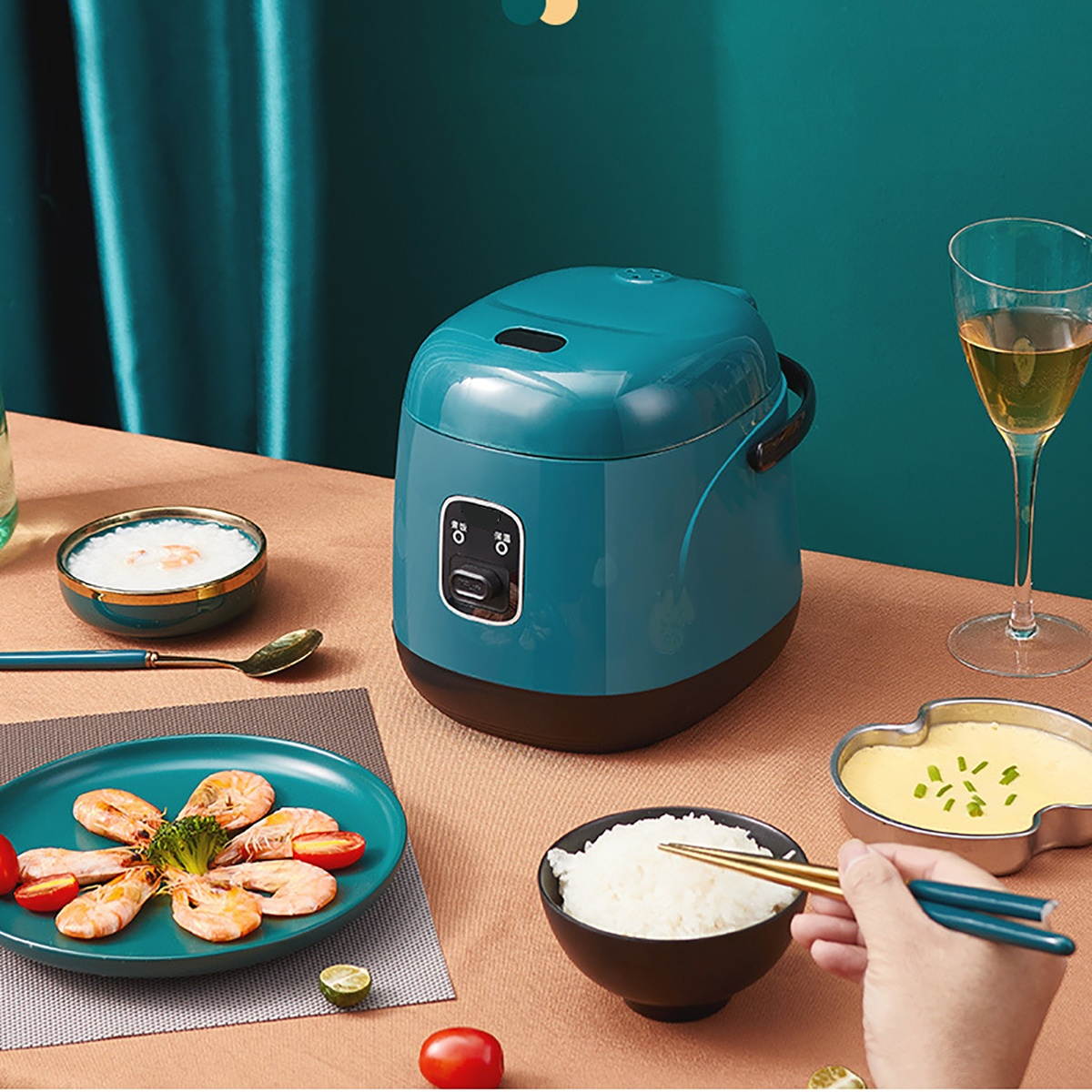 1.2L Rice Cooker Electric Lunch Box Travel Rice Cooker Small Removable Non-stick Pot Keep Warm Function Suitable For 1-2 People For Cooking Soup Rice Stews Grains Oatmeal-Green