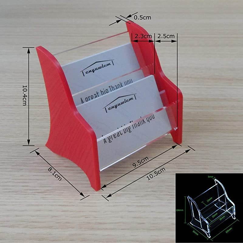 Acrylic 2 Tier Business Card Holder Display for Desk Elegant Business Card Stand for Office Counter Red/Clear