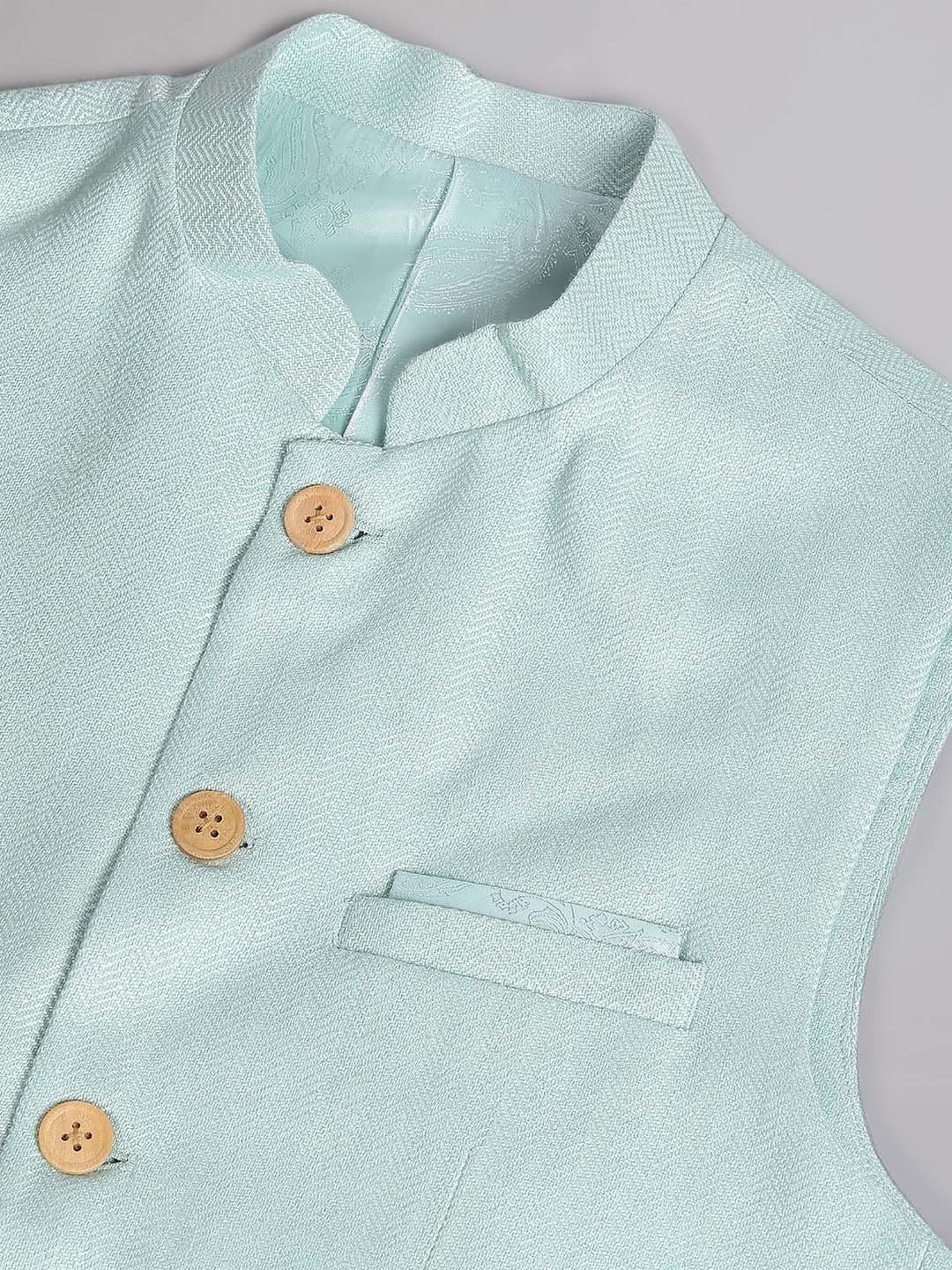 AD by Arvind Mint Green Mandarin Collar Self Design Nehru Jacket