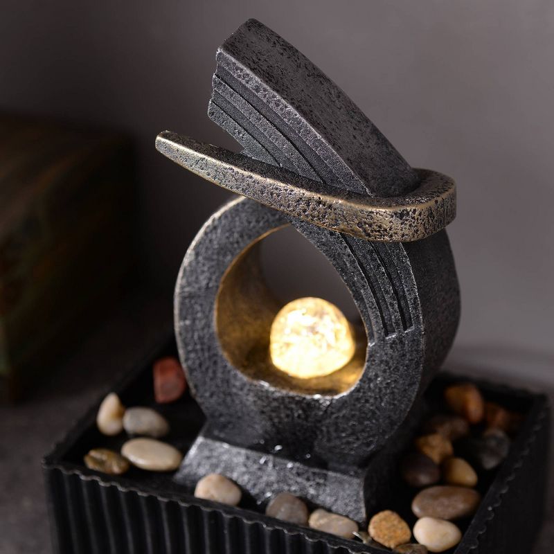 8" Tabletop Fountain with LED Lights Gray/Bronze - Peaktop