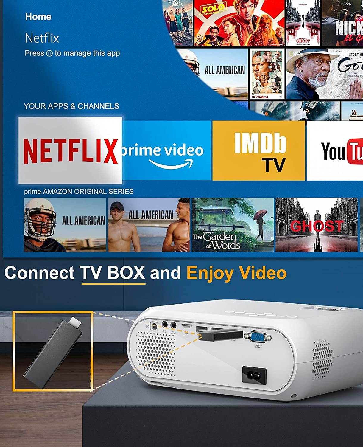 CiBest BL108 WiFi Projector Native FHD 1080P, 7500 Lumens Home Movie Projector, Compatible with iPhone, Android, TV Stick, etc. Comes with Projector Screen