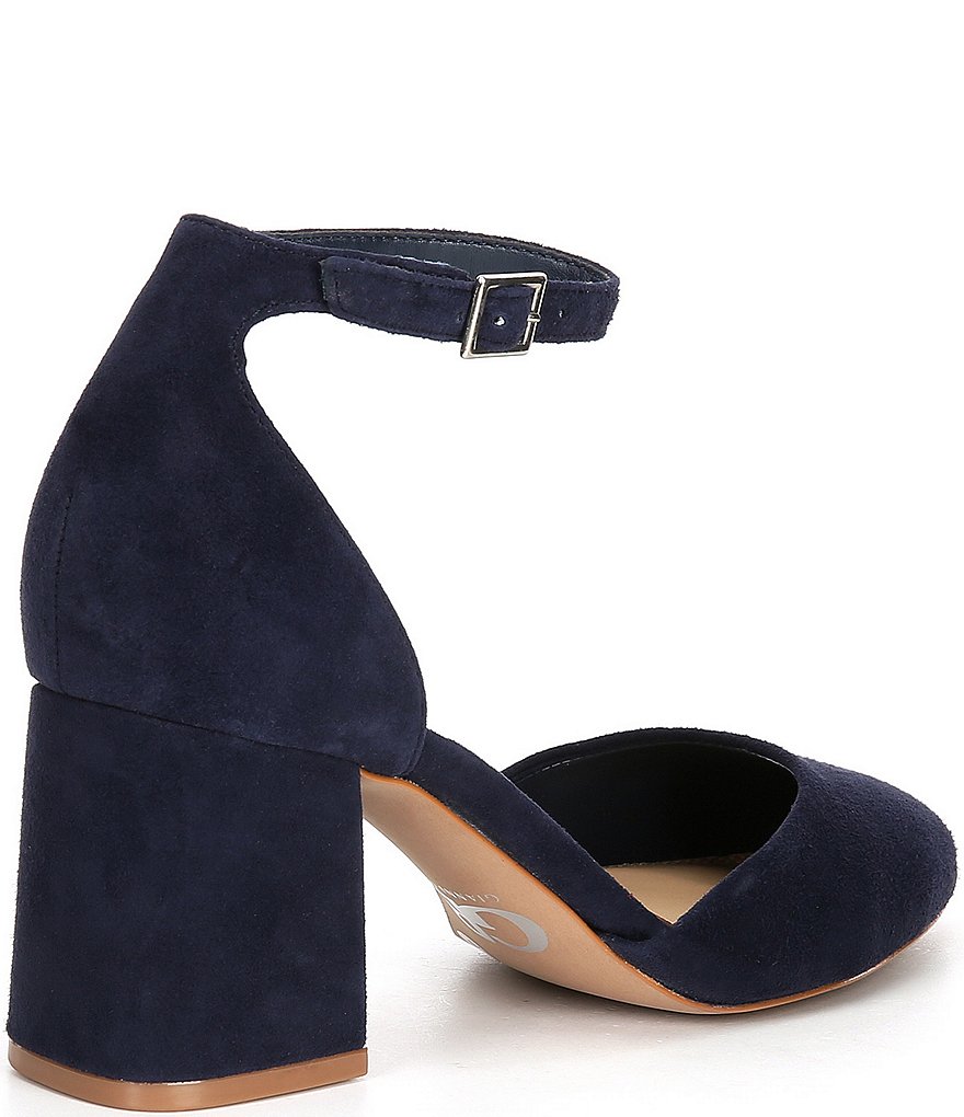 GB New-Lewk Suede Ankle Strap Block Heel Pumps