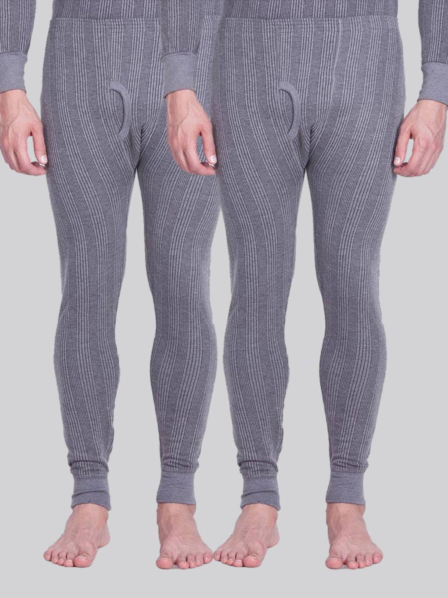 LUX Inferno Charcoal Skinny Fit Striped Thermal Bottoms - Pack of 2