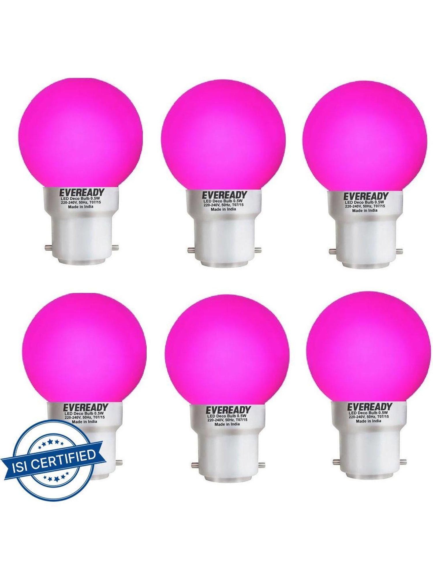 Eveready 0.5 W Standard B22 LED Bulb Pack of 6 (Pink)