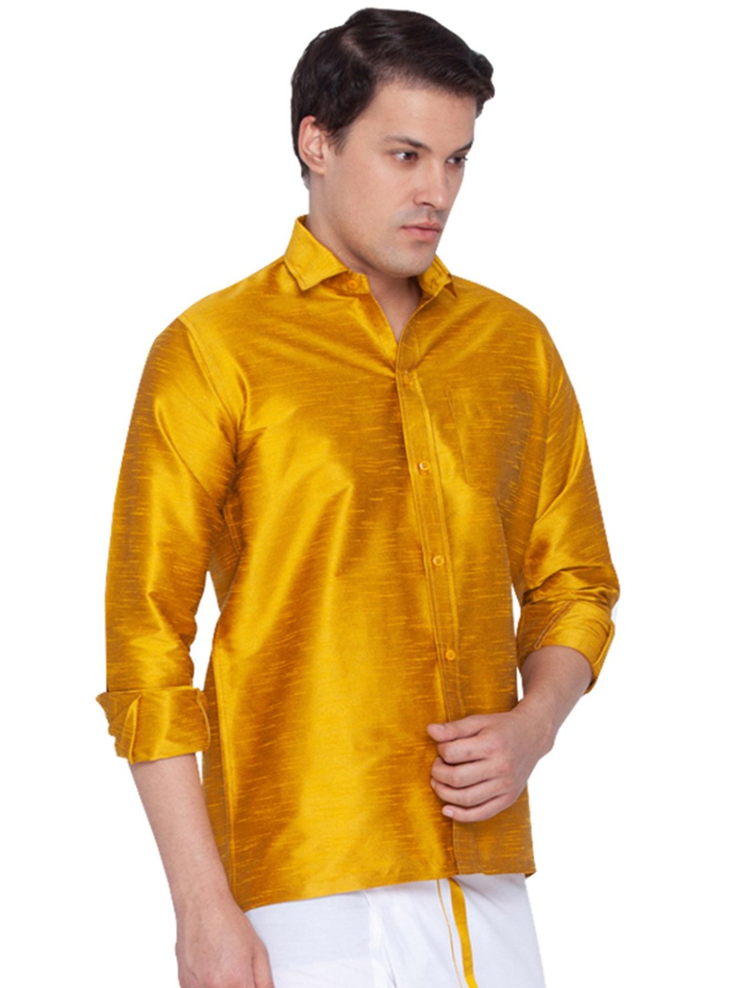 VASTRAMAY Mustard Straight Fit Self Pattern Shirt