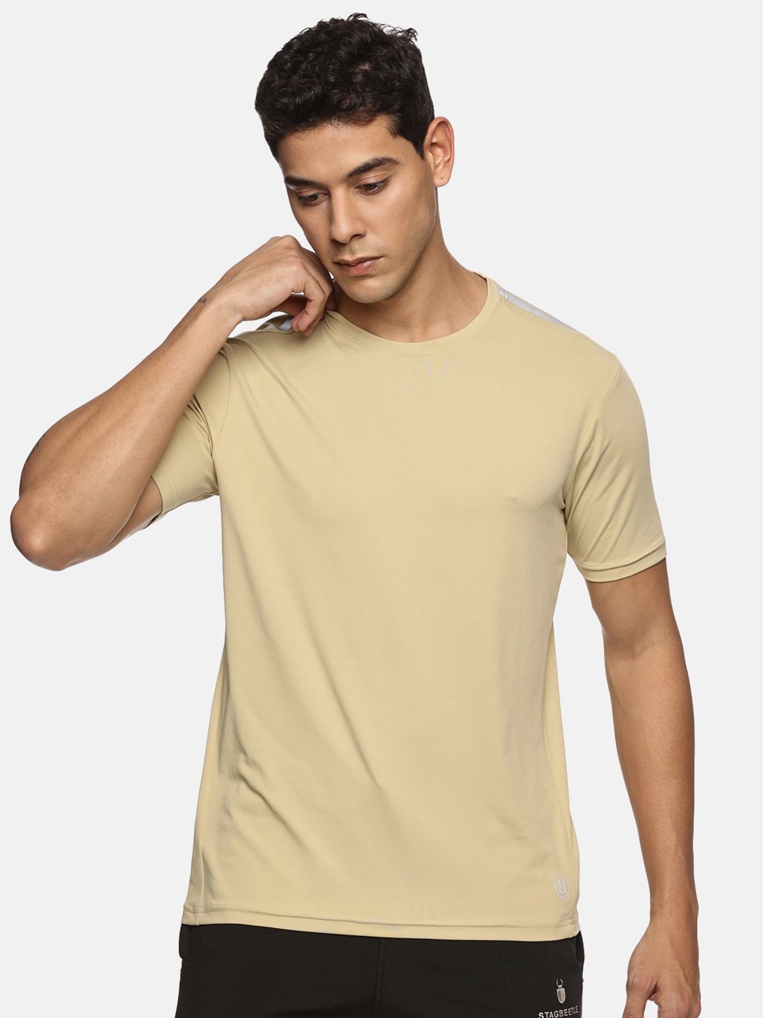 DOMIN8 Men Breathable Quick Dry Regular Fit Sports T-Shirt (Beige)