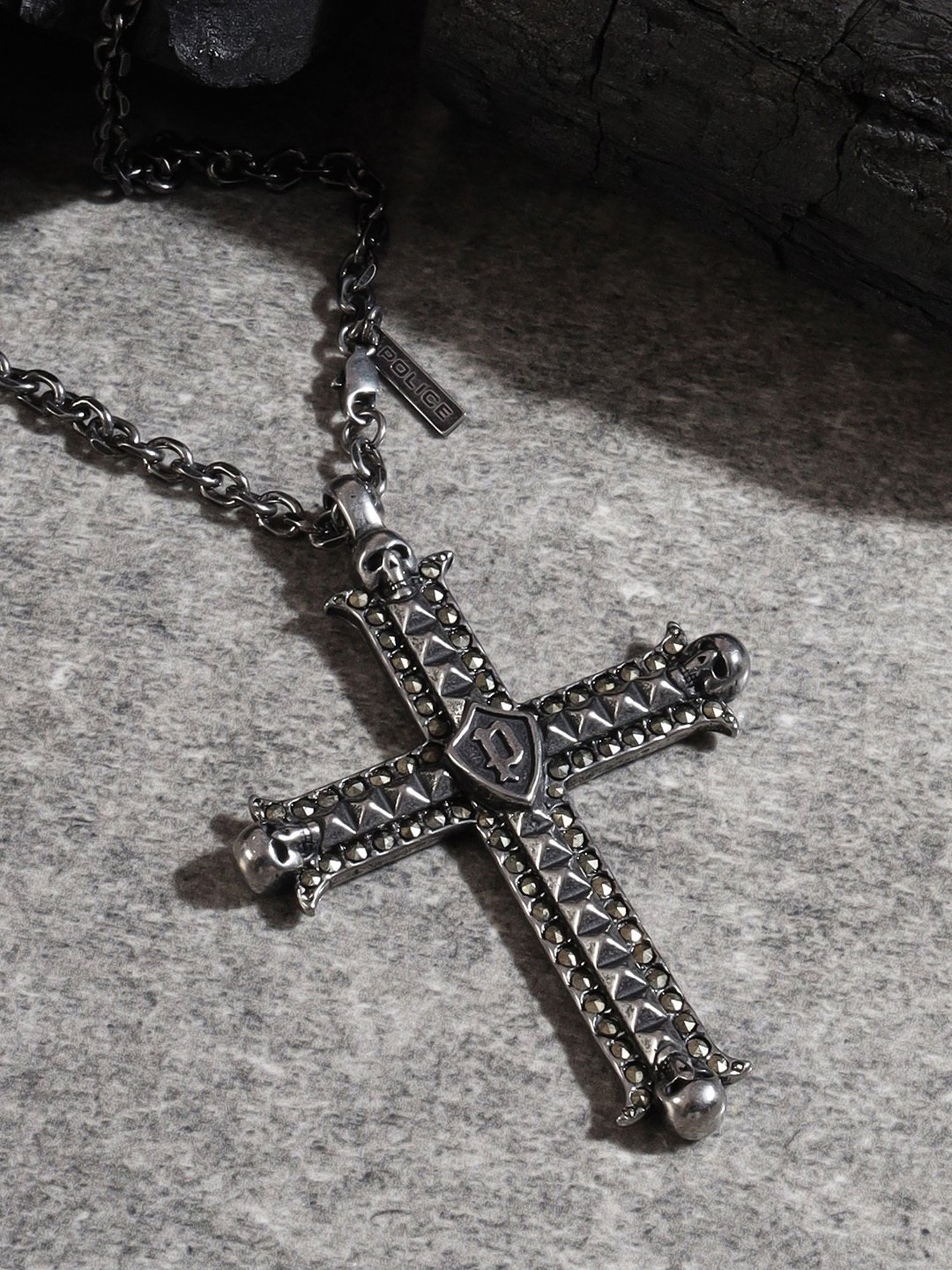 Police Blason Black Necklace for Men