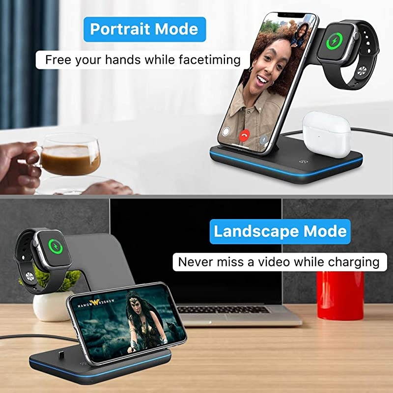 Wireless Charger True 3 in 1 for Apple iPhoneiWatchAirpods QiCertified Charging Station for iPhone 1211ProMaxXSMaxXRXSX iWatch 6SE5432 Airpods Pro21 Z5Black