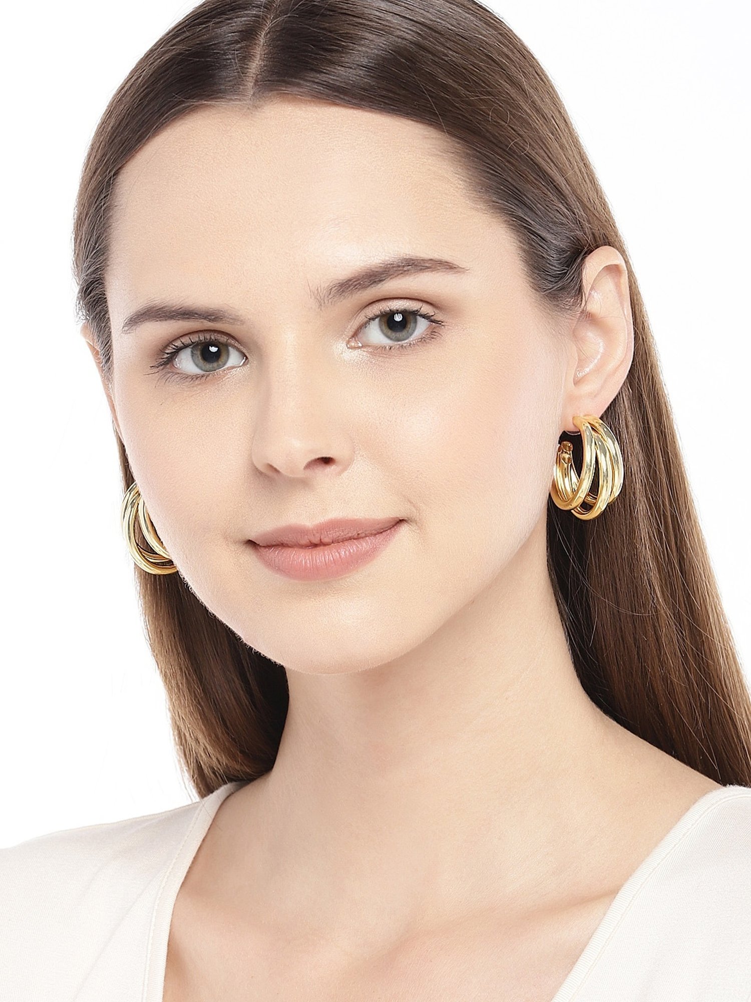 OOMPH Golden Tone Vintage Retro Style Large Hoop Fashion Drop Earrings for Women