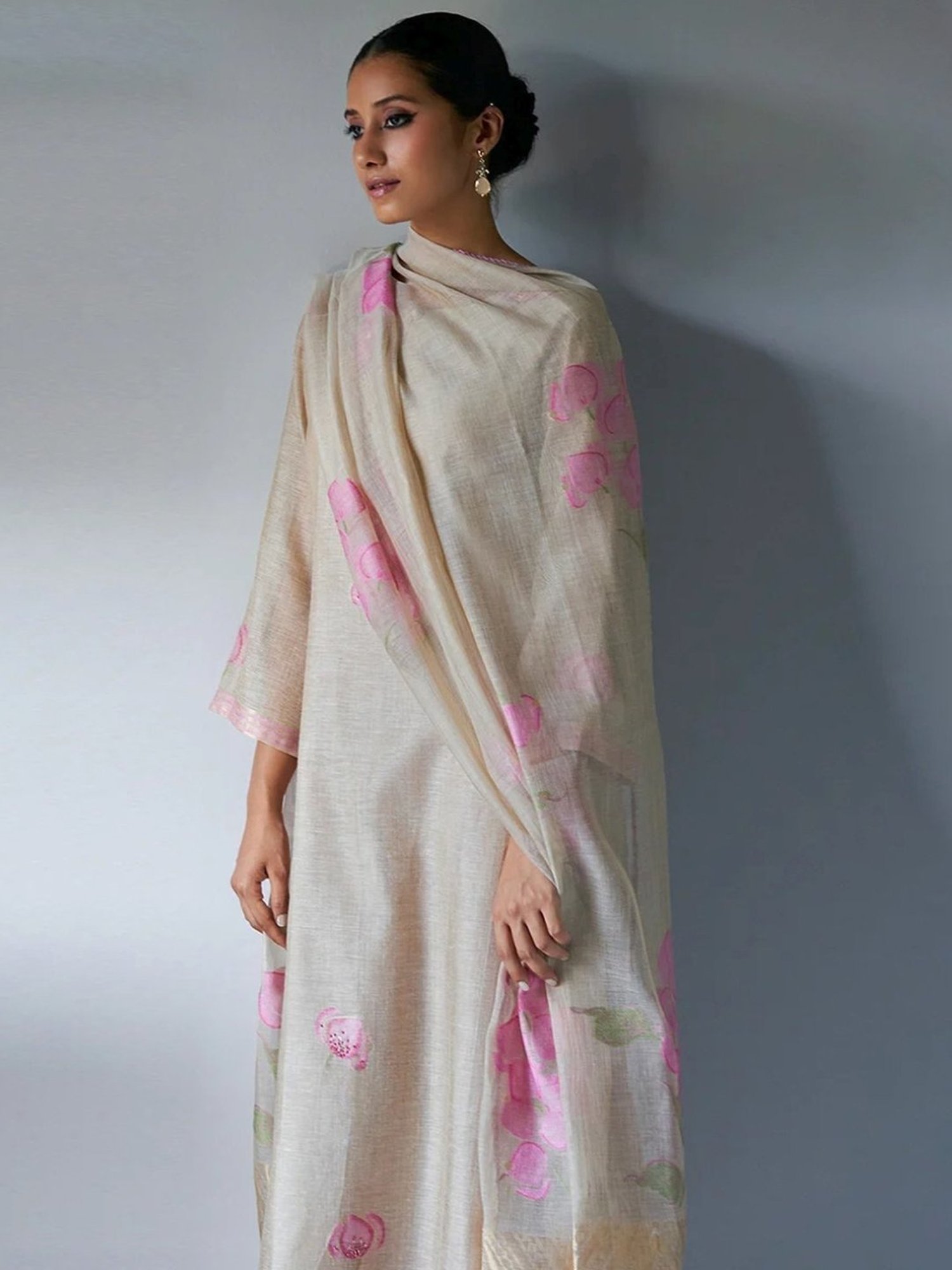 Ganga Fashions Beige & Pink Saadagi Woven Kurta with Pant and Dupatta