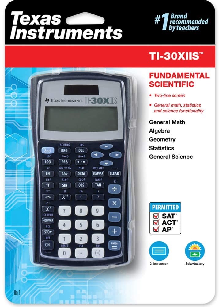 Texas Instruments TI-30X IIS 2-Line Scientific Calculator, Black with Blue Accents