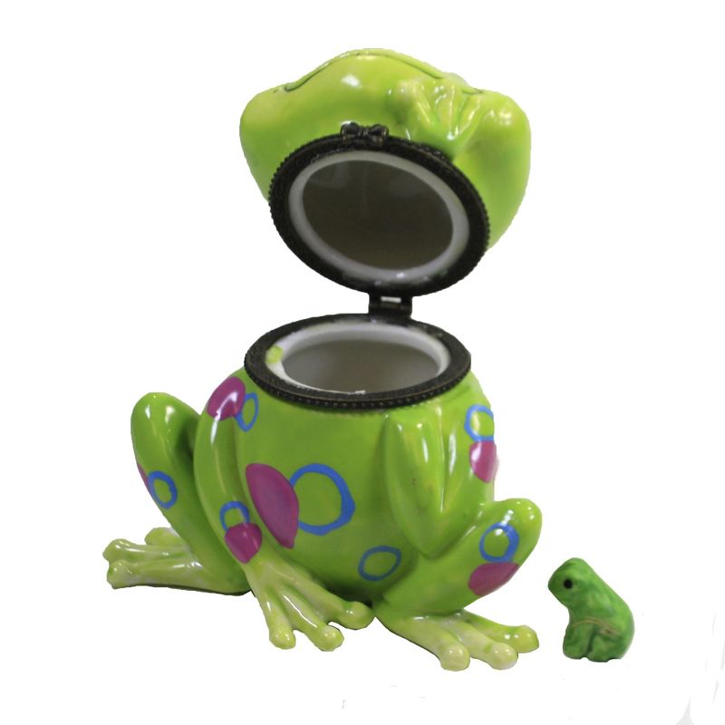 Hinged Trinket Box 3.75" Big Frog With Circles Hinge Box Water Toad  -  Decorative Figurines