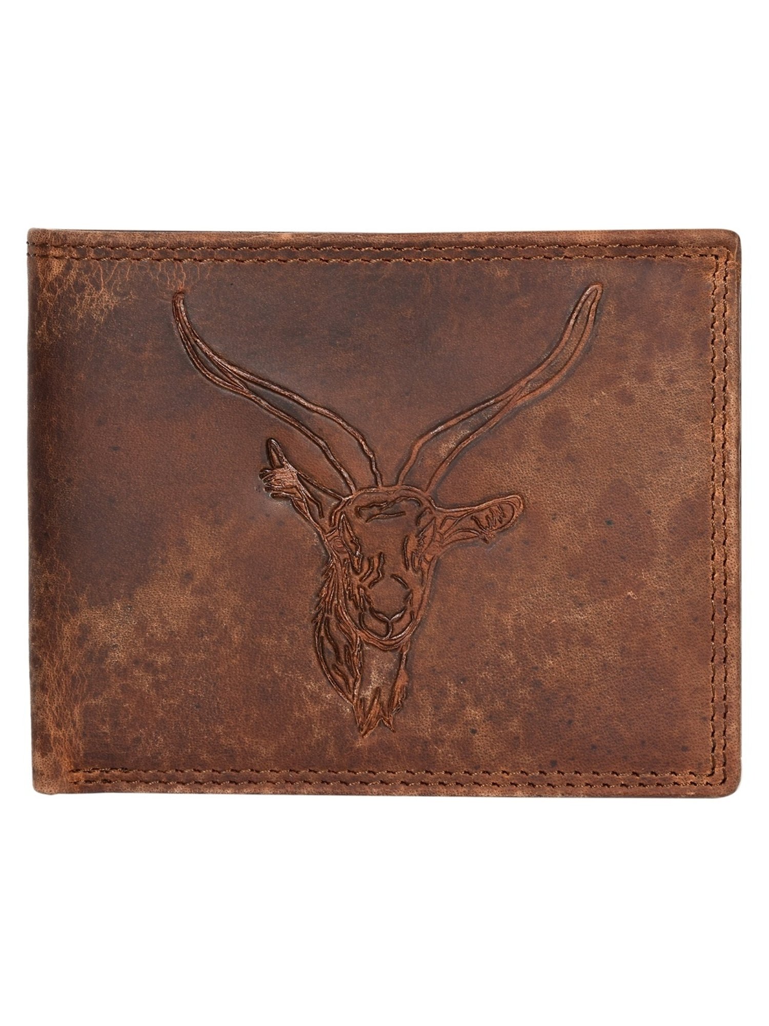 SASSORA HAN Brown Leather Textured RFID Bi-Fold Wallet