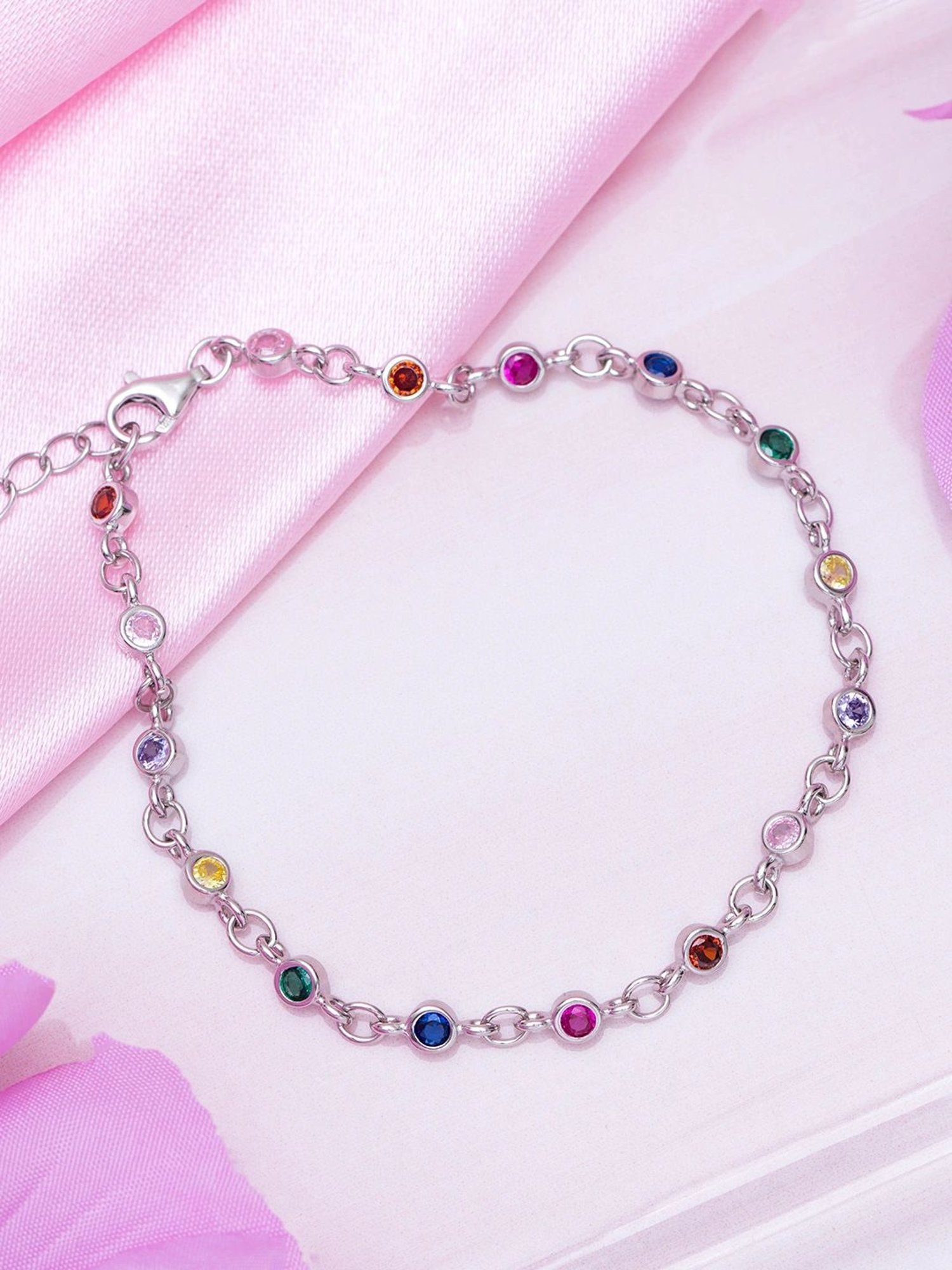 Zavya Radiant Spectrum Rhodium Plated 925 Sterling Silver Bracelet