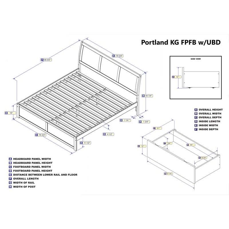 Portland King Flat Panel Foot Board w/ 2 Urban Bed Drawers Antique Walnut - Atlantic Furniture