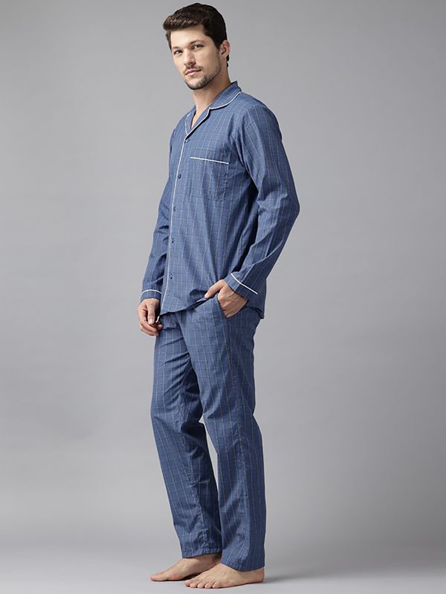 English Navy Blue Regular Fit Checks Lounge Sets