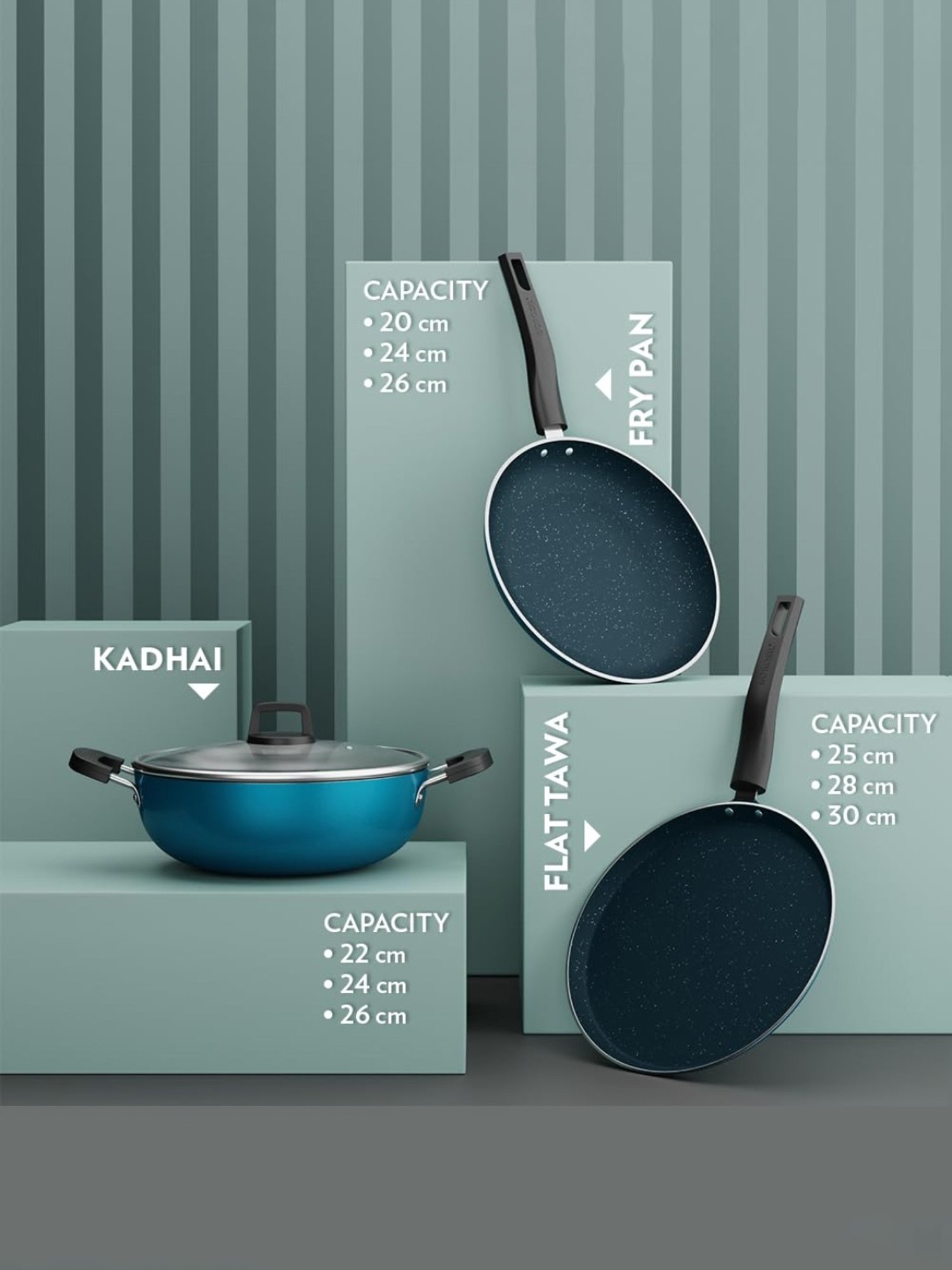 Borosil Aluminium 25 cm Induction Non-Stick Tawa with Wood-Finish Handle (Blue)