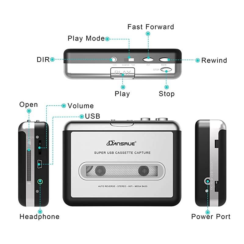 Updated Cassette to MP3 Converter, USB Cassette Player from Tapes to MP3, Digital Files for Laptop PC and Mac with Headphones from Tapes to Mp3 New Technology,Silver